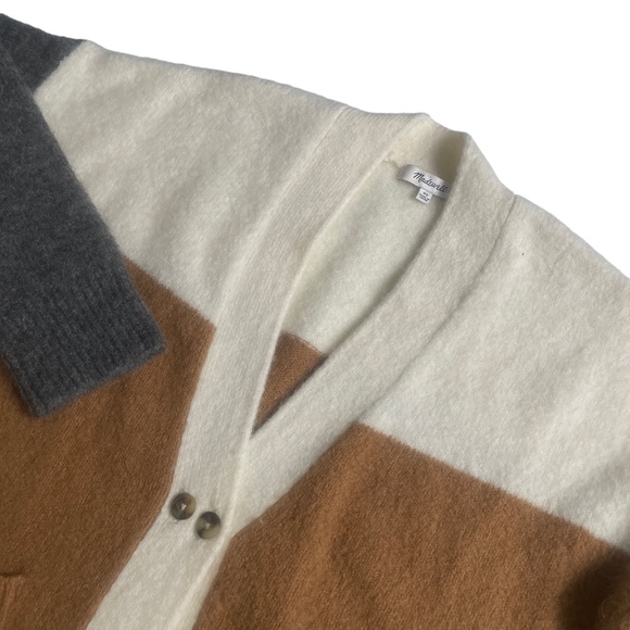 Madewell  XS  Button Cardigan Sweater Tan Ivory and Gray Pockets - Picture 1 of 5